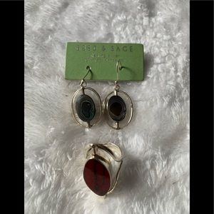 Seed and sage rotating earrings and ring set.